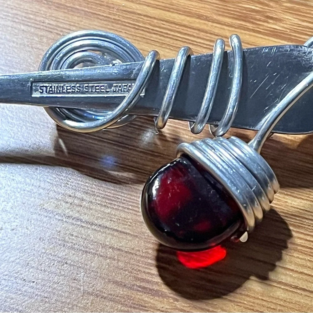 Wire & Bead Wrapped Stainless Steel Flatware Condiment Spoon Butter/Spread Knife
